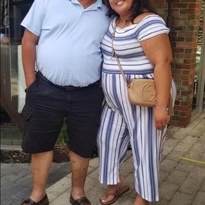 Plus Size 2XL - Blue & White Jumpsuit